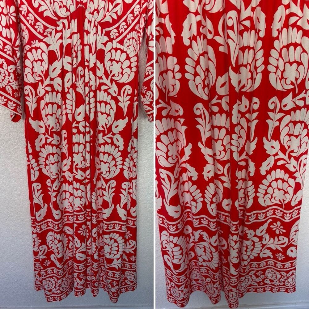 Boden Nell Kimono Midi Jersey Dress Bright Cherry, Ornate Floret Size 8 - Picture 8 of 12